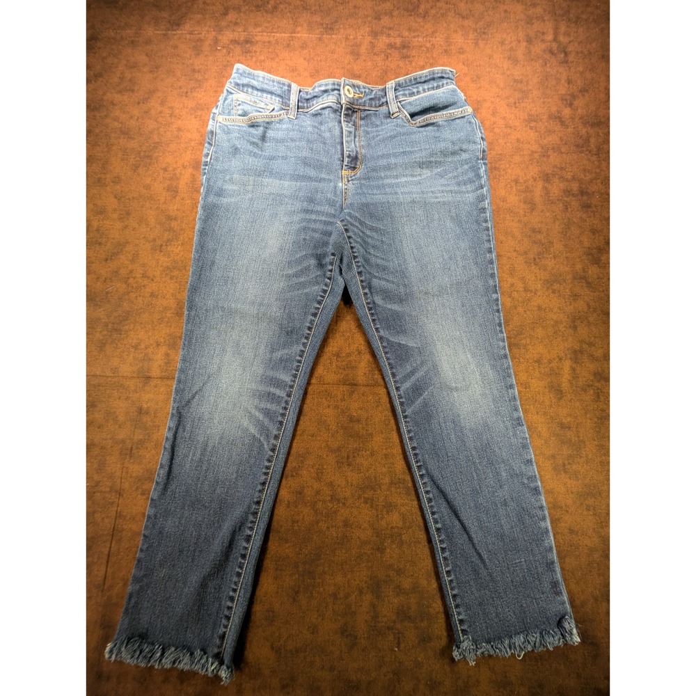 St Johns Bay Womens Skinny Leg Jeans Sz 12 Dark Wash‎ Frayed Hem Cropped Stretch